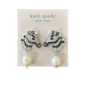 Kate Spade Earn Your Stripes Drop Earrings Zebras and Pearls NWT